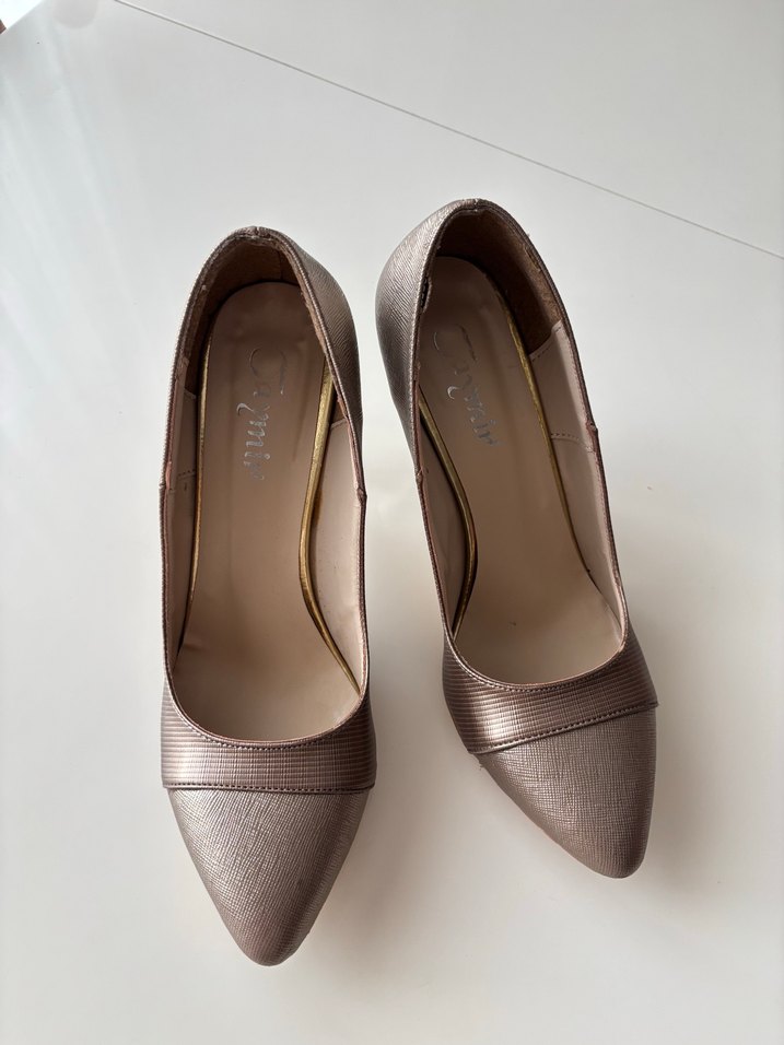 Bej Yılan Desenli Pliseli Stiletto - Görsel 3