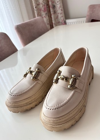 Beyaz Deri Tokalı Kadın Loafer Platform Topuk - Görsel 2