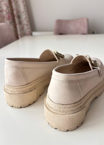 Beyaz Deri Tokalı Kadın Loafer Platform Topuk - Görsel 6