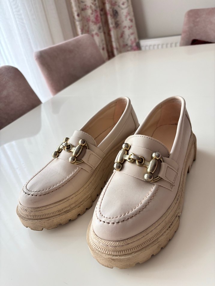 Beyaz Deri Tokalı Kadın Loafer Platform Topuk - Görsel 2