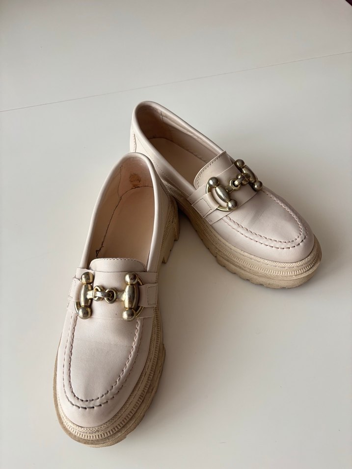 Beyaz Deri Tokalı Kadın Loafer Platform Topuk - Görsel 3