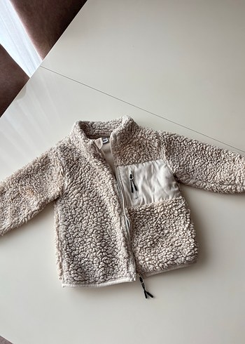Kız Çocuk Bej Peluş Fermuarlı Ceket - Görsel 4