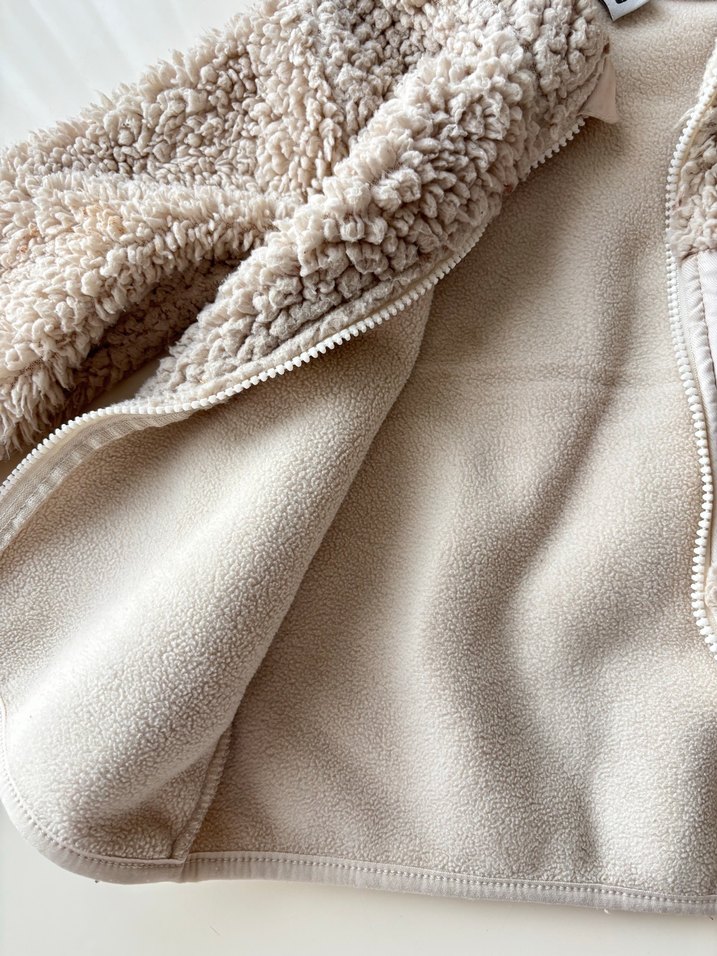 Kız Çocuk Bej Peluş Fermuarlı Ceket - Görsel 2