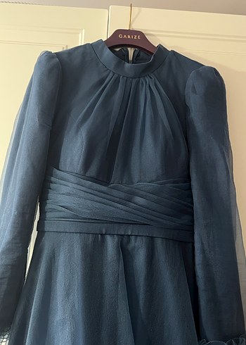 Lacivert Uzun Kollu Drapeli Abiye Elbise - Görsel 4