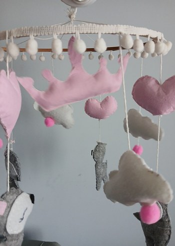 Nakışlı Pamuklu Pembe Gri Bebek Dönencesi - Görsel 2