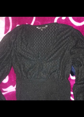 gotik Siyah V-Yaka Uzun Kollu Bluz - Görsel 2