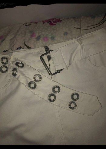 kemerli Beyaz Mini Etek coquette - Görsel 2