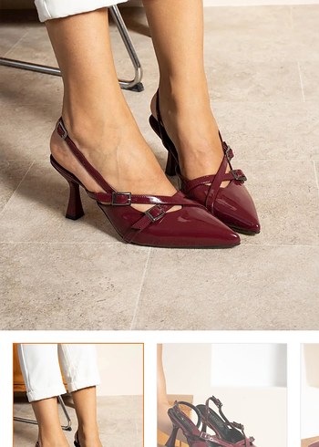 Bordo Rugan Tokalı Stiletto - Görsel 2