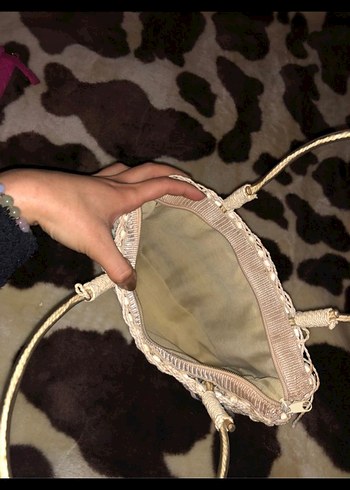 hasır  Mavi çizgili Örgü Bohem Kadın Çanta - Görsel 3