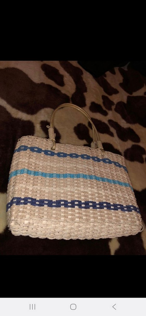 hasır  Mavi çizgili Örgü Bohem Kadın Çanta - Görsel 2