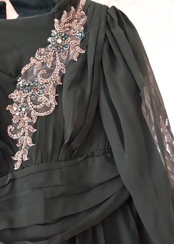 Uzun yeşil Gotik Kadın Abiye Elbise - Görsel 4