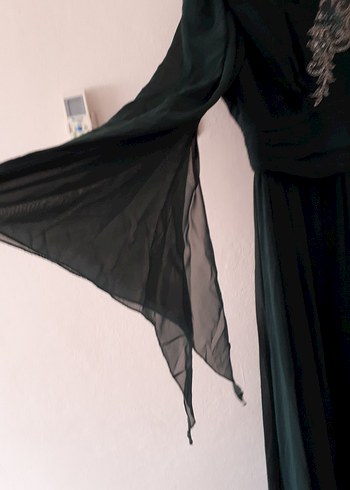 Uzun yeşil Gotik Kadın Abiye Elbise - Görsel 3