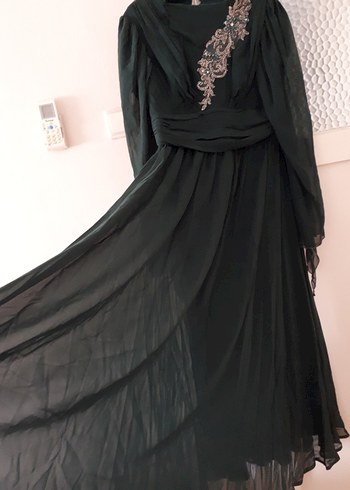 Uzun yeşil Gotik Kadın Abiye Elbise - Görsel 5