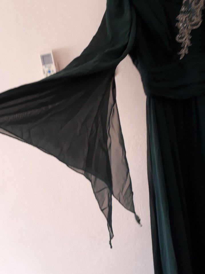 Uzun yeşil Gotik Kadın Abiye Elbise - Görsel 3