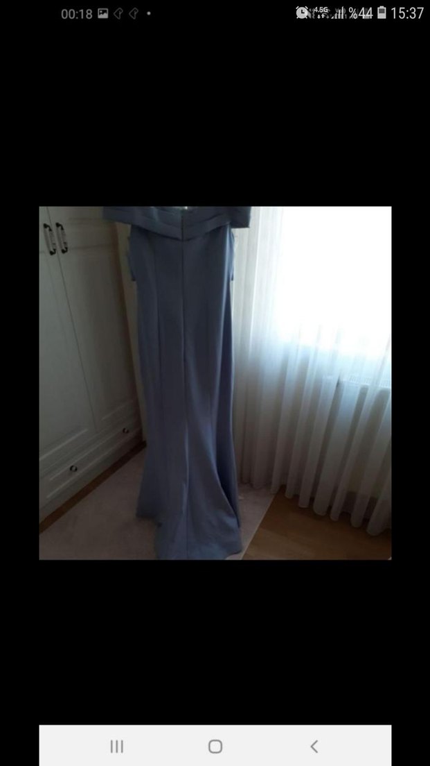 Uzun Askılı Drapeli Mavi Abiye Elbise - Görsel 3