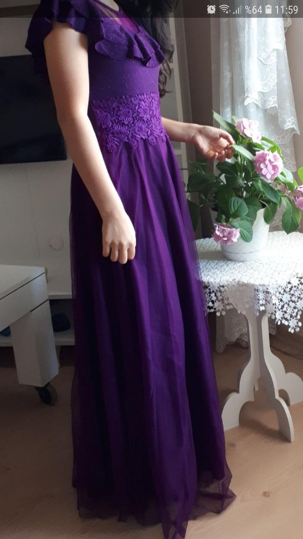 Mor Uzun Abiye Elbise - Görsel 5