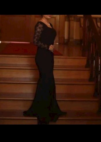 Uzun Siyah Dantel Kollu Gotik Elbise - Görsel 7