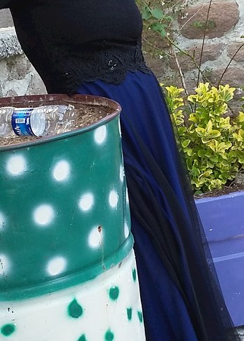 Mavi Siyah Uzun Kollu  Abiye Elbise - Görsel 4