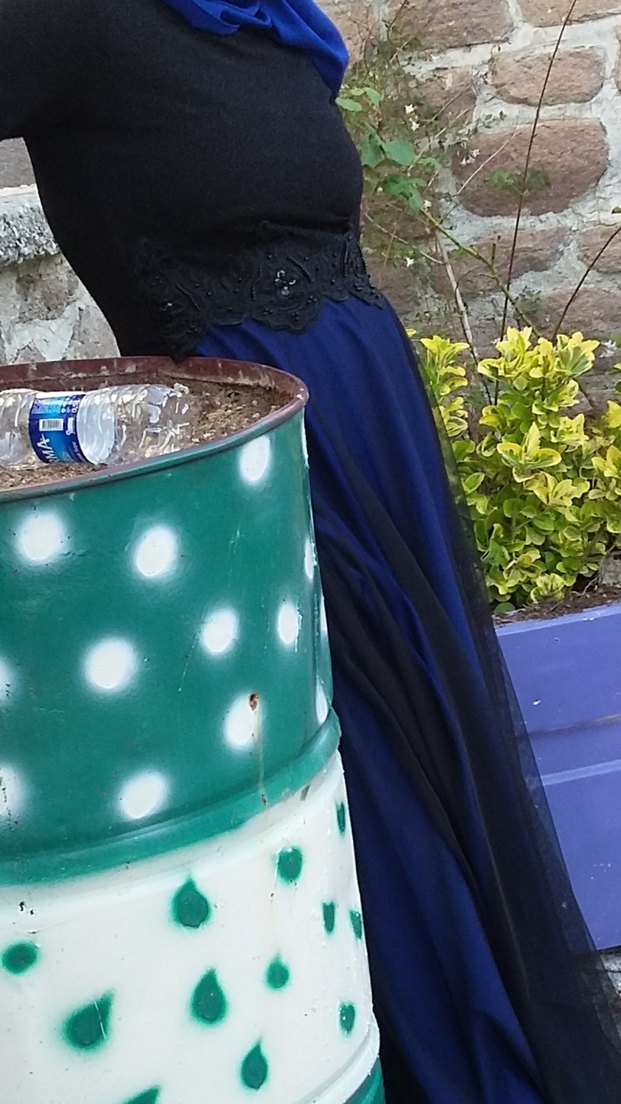 Mavi Siyah Uzun Kollu  Abiye Elbise - Görsel 4