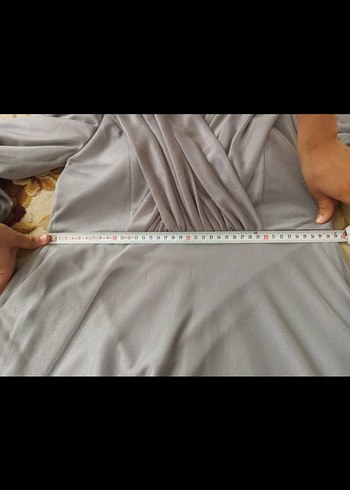 Gri Uzun Drapeli Kadın Abiye Elbise - Görsel 4