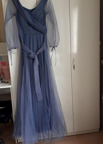 Mavi Drapeli Uzun Kadın Abiye Elbise - Görsel 2