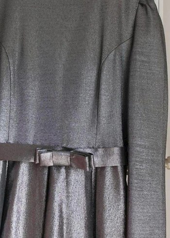 Uzun Kollu Gri Drapeli Kadın Abiye Elbise - Görsel 5