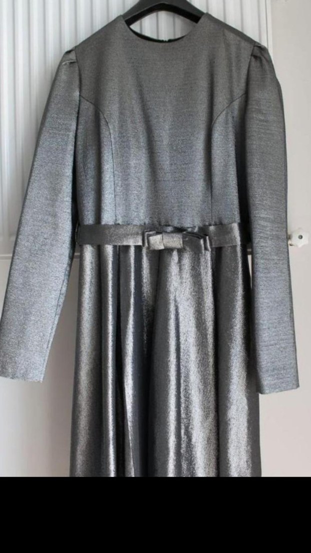 Uzun Kollu Gri Drapeli Kadın Abiye Elbise - Görsel 4