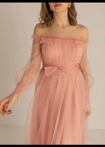 Pembe Vintage Bohem Uzun Abiye Elbise - Görsel 6