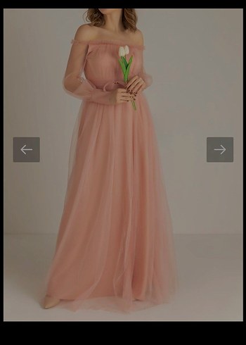 Pembe Vintage Bohem Uzun Abiye Elbise - Görsel 4