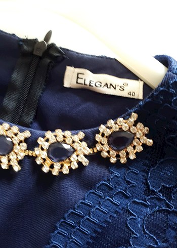 Lacivert Dantel Uzun Kollu Abiye Elbise - Görsel 2