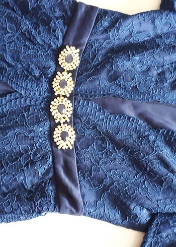 Lacivert Dantel Uzun Kollu Abiye Elbise - Görsel 3