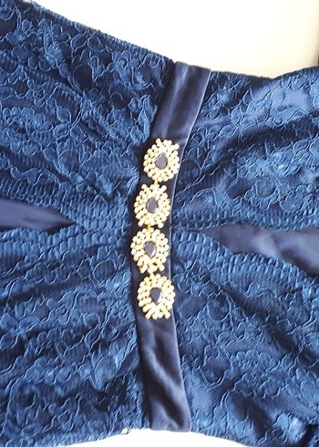 Lacivert Dantel Uzun Kollu Abiye Elbise - Görsel 4