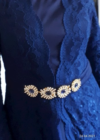 Lacivert Dantel Uzun Kollu Abiye Elbise - Görsel 10