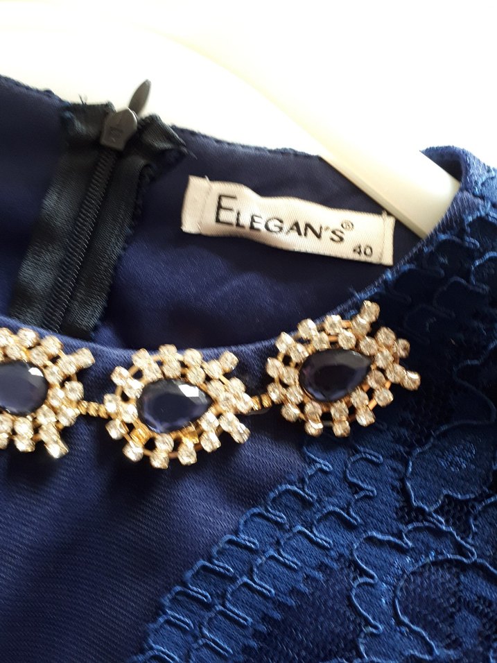 Lacivert Dantel Uzun Kollu Abiye Elbise - Görsel 2