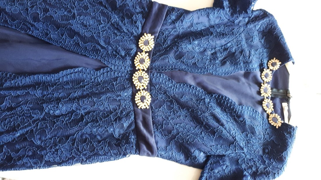 Lacivert Dantel Uzun Kollu Abiye Elbise - Görsel 3