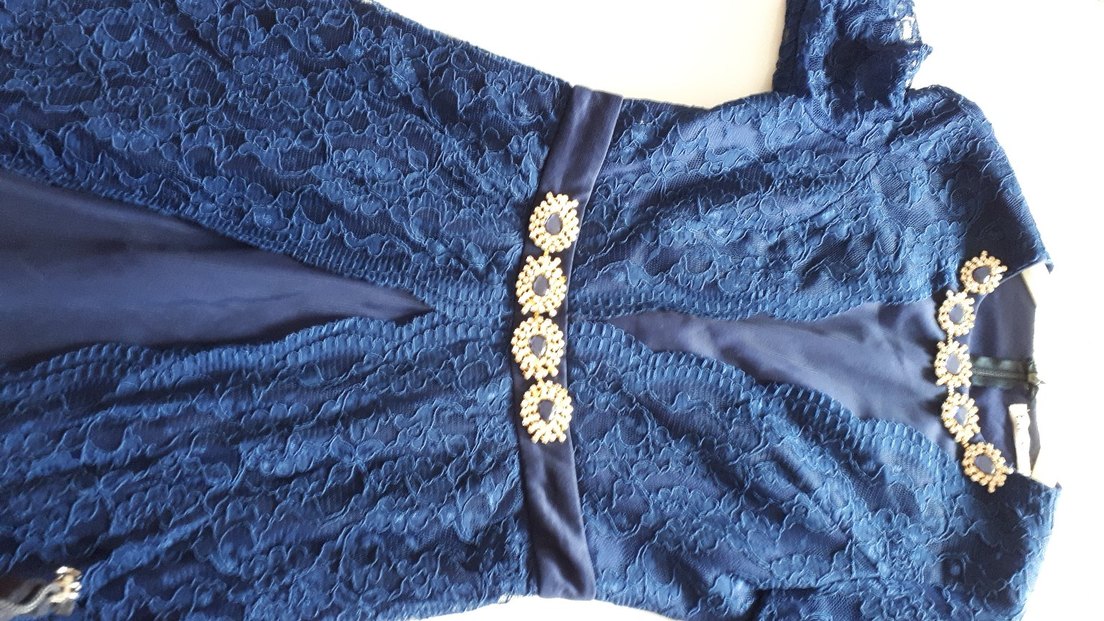 Lacivert Dantel Uzun Kollu Abiye Elbise - Görsel 4