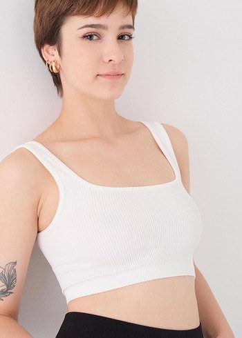 Addax Beyaz Pamuklu Crop Top Atlet
