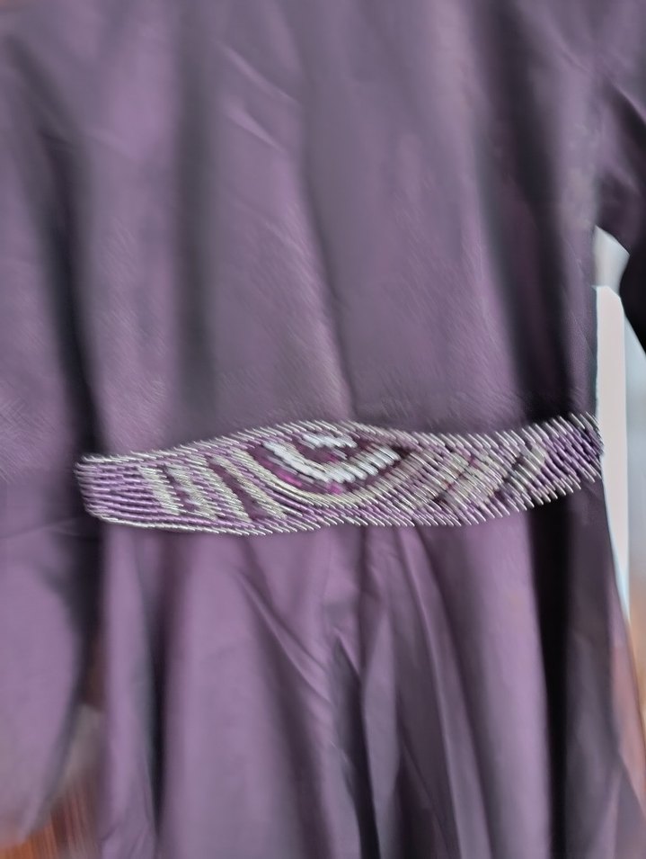 Uzun Mor Nakışlı Tesettür Abiye Elbise - Görsel 3