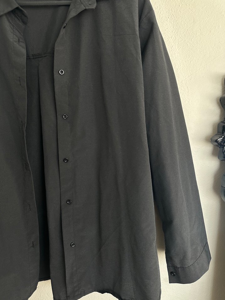 Gri Keten Uzun Kollu Kadın Gömlek - Görsel 2