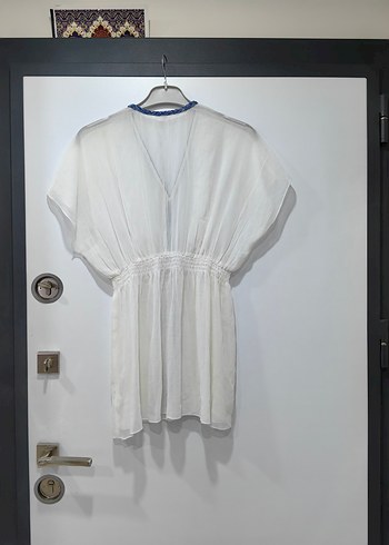 Bohem Kısa Beyaz Drapeli Plaj Elbisesi - Görsel 3