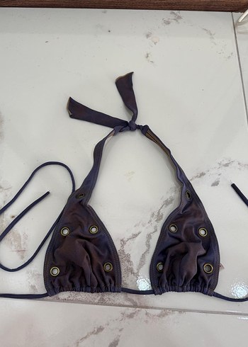 38 Beden mor Renk Bağlamalı Mini Goth Bikini Üstü