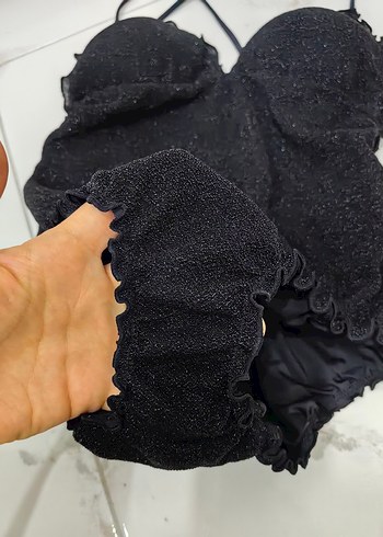 Siyah Fırfırlı Strappy Kadın Mayo - Görsel 3