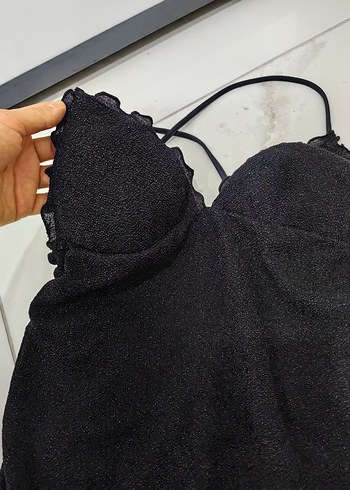 Siyah Fırfırlı Strappy Kadın Mayo - Görsel 6