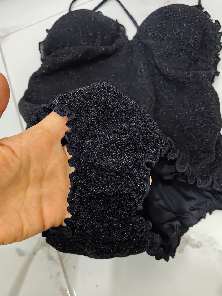 Siyah Fırfırlı Strappy Kadın Mayo - Görsel 3