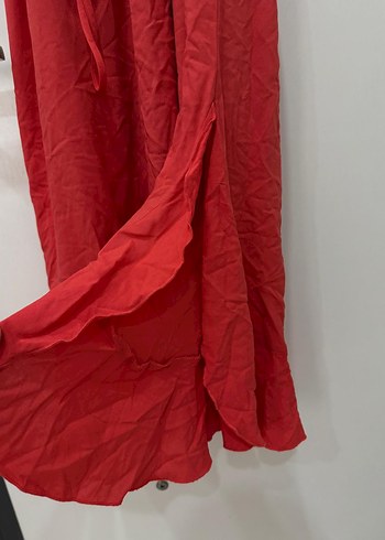 Kırmızı Uzun Kollu Fırfırlı Salaş Elbise - Görsel 9