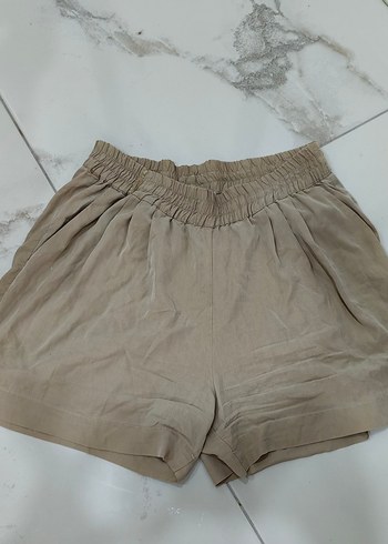 Bej Kadın Keten Mini Şort