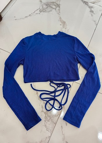 Zara Uzun Kollu Mavi Crop Top