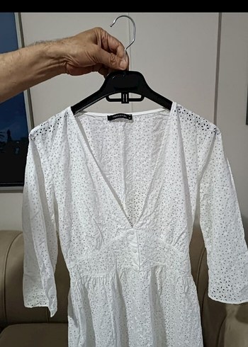 38 Beden beyaz Renk Beyaz Nakışlı Mini Elbise