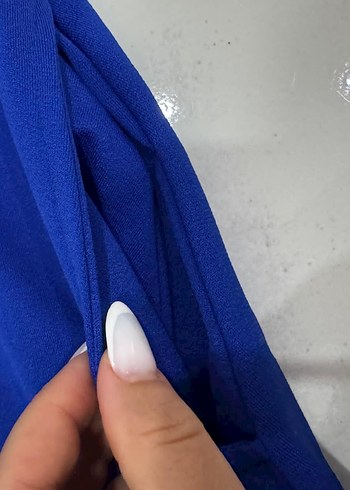 Mavi Pilili Midi Kolsuz Kadın Elbise - Görsel 5