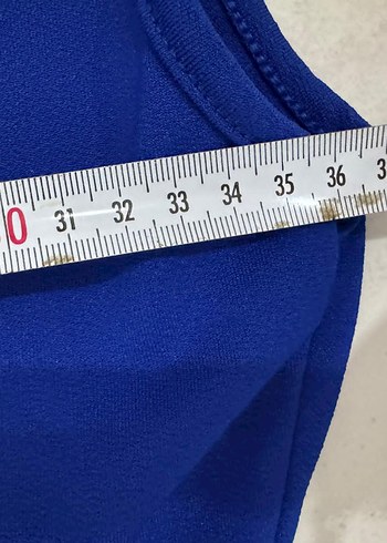 Mavi Pilili Midi Kolsuz Kadın Elbise - Görsel 7